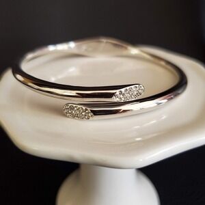 VINCENZA Hinged Cuff Bracelet Womens Silver Tone Crystal Open Wrap Hinged